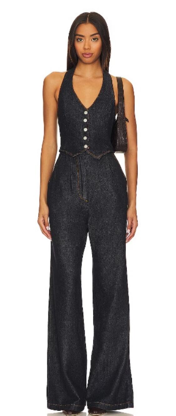 Amanda Uprichard x REVOLVE Isadore After Dark Denim Jumpsuit NWT XS